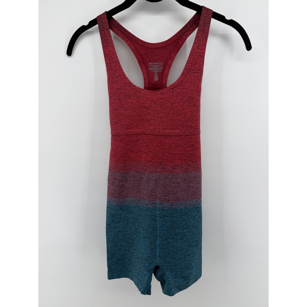 Athleta Momentum Ombre‎ Romper XS Red Teal Space Dye Seamless Athletic Bodysuit